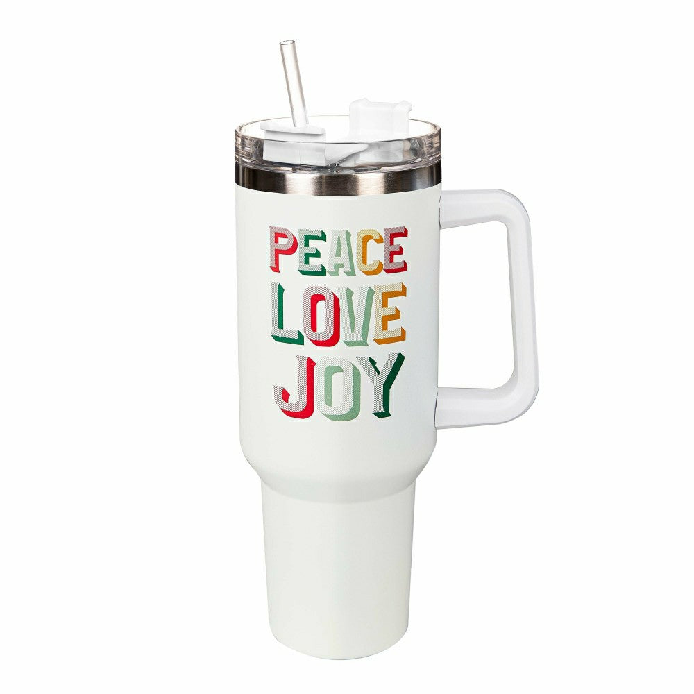 Heartfelt Cheer Tumbler Stainless-Steel Canyon Cup w/ Straw, Peace Lov | Plow & Hearth