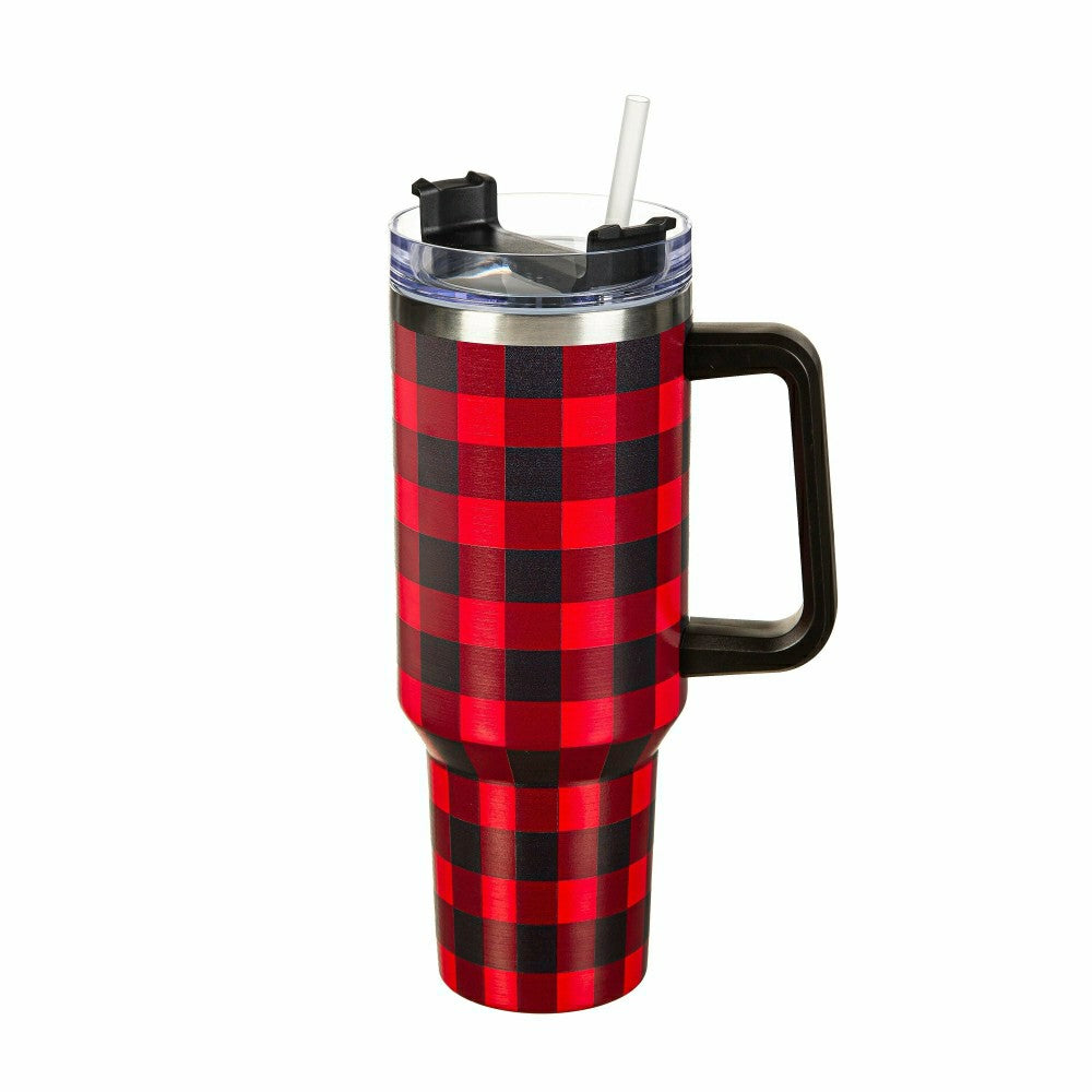 Twas The Night Tumbler Stainless-Steel Canyon Cup w/ Straw, Red Buffal | Plow & Hearth