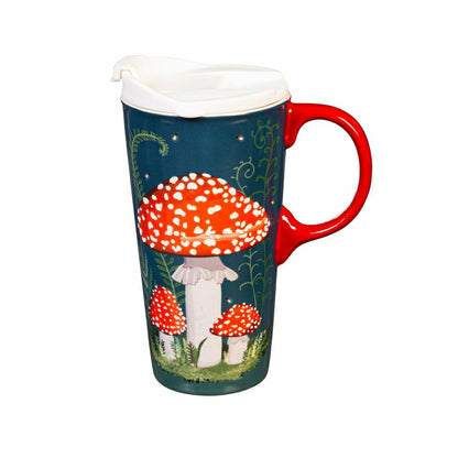Garden of Wonder Travel Cup Ceramic Perfect Cup, Mushroom Forest, 17oz | Plow & Hearth
