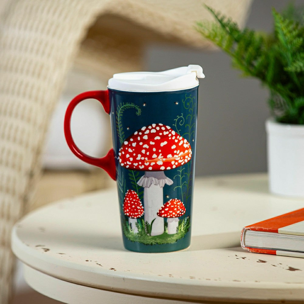 Garden of Wonder Travel Cup Ceramic Perfect Cup, Mushroom Forest, 17oz | Plow & Hearth