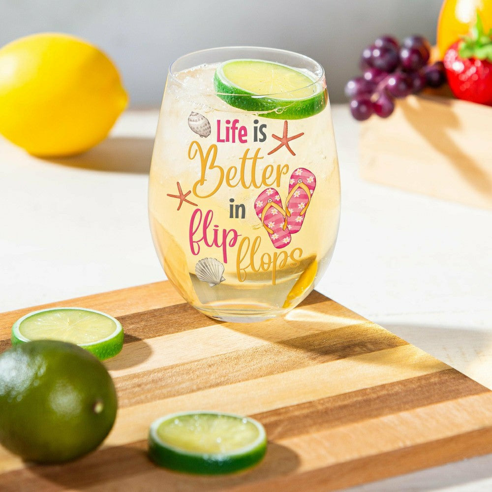 Life is Better in Flip Flops 17 oz. Stemless Glass with Gift Box | Plow & Hearth