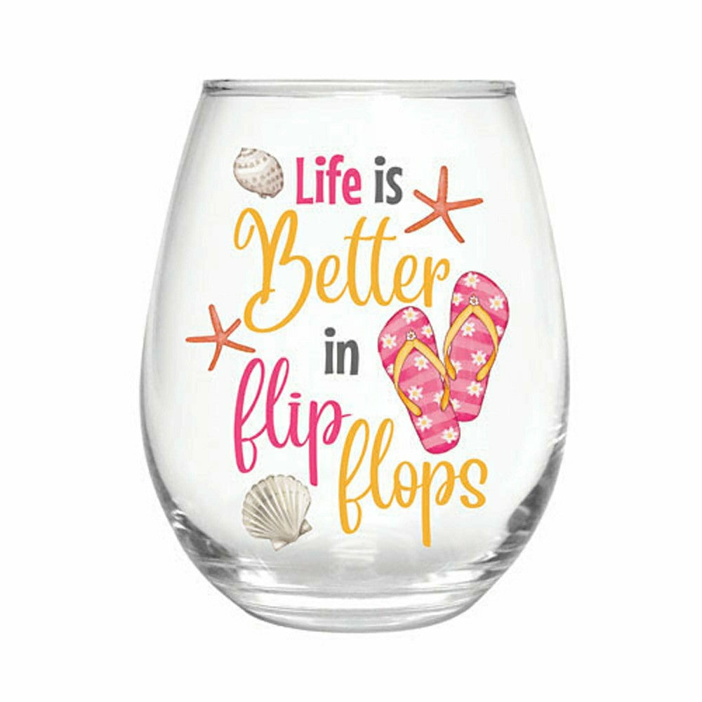 Life is Better in Flip Flops 17 oz. Stemless Glass with Gift Box | Plow & Hearth