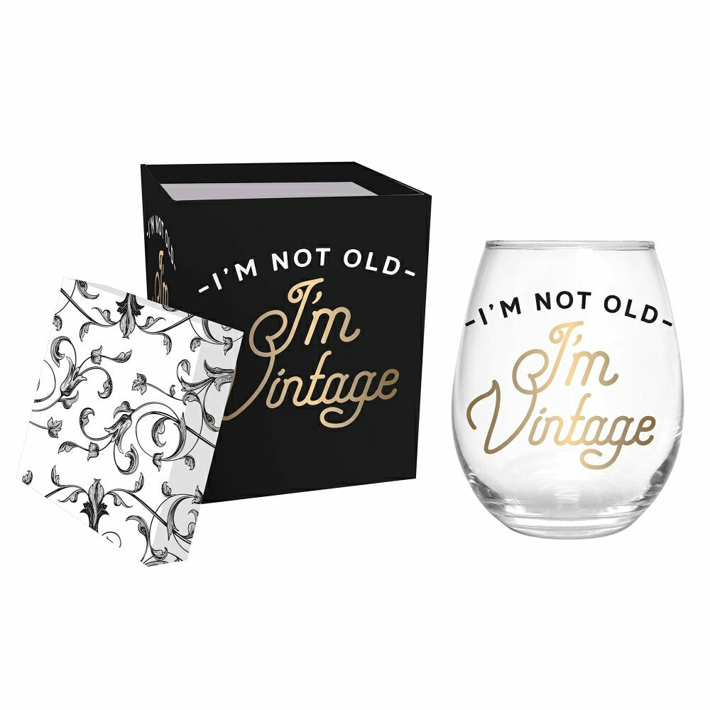 Just for Laughs Wine Glass Stemless Glass, I'm Not Old I'm Vintage, 17 | Plow & Hearth