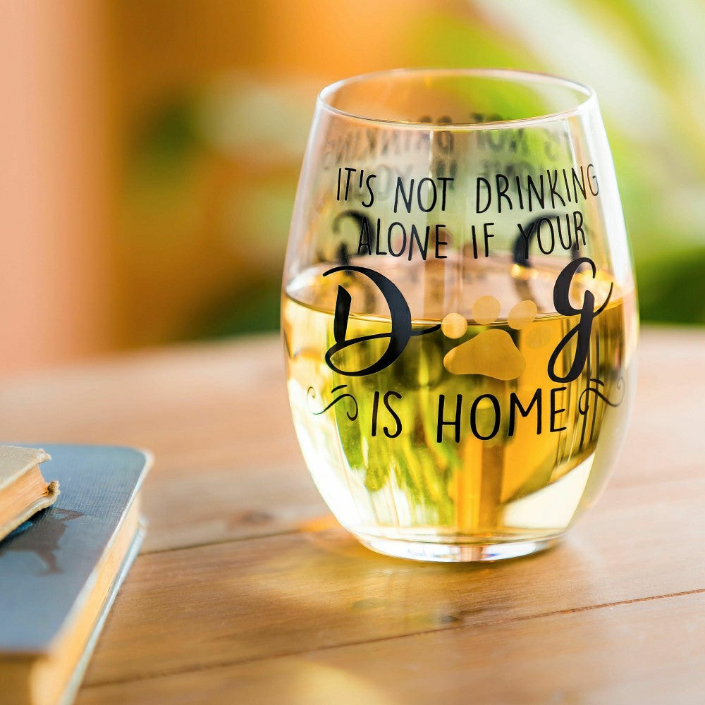 Pet Central Wine Glass Stemless Glass, It's Not Drinking Alone if Your | Plow & Hearth