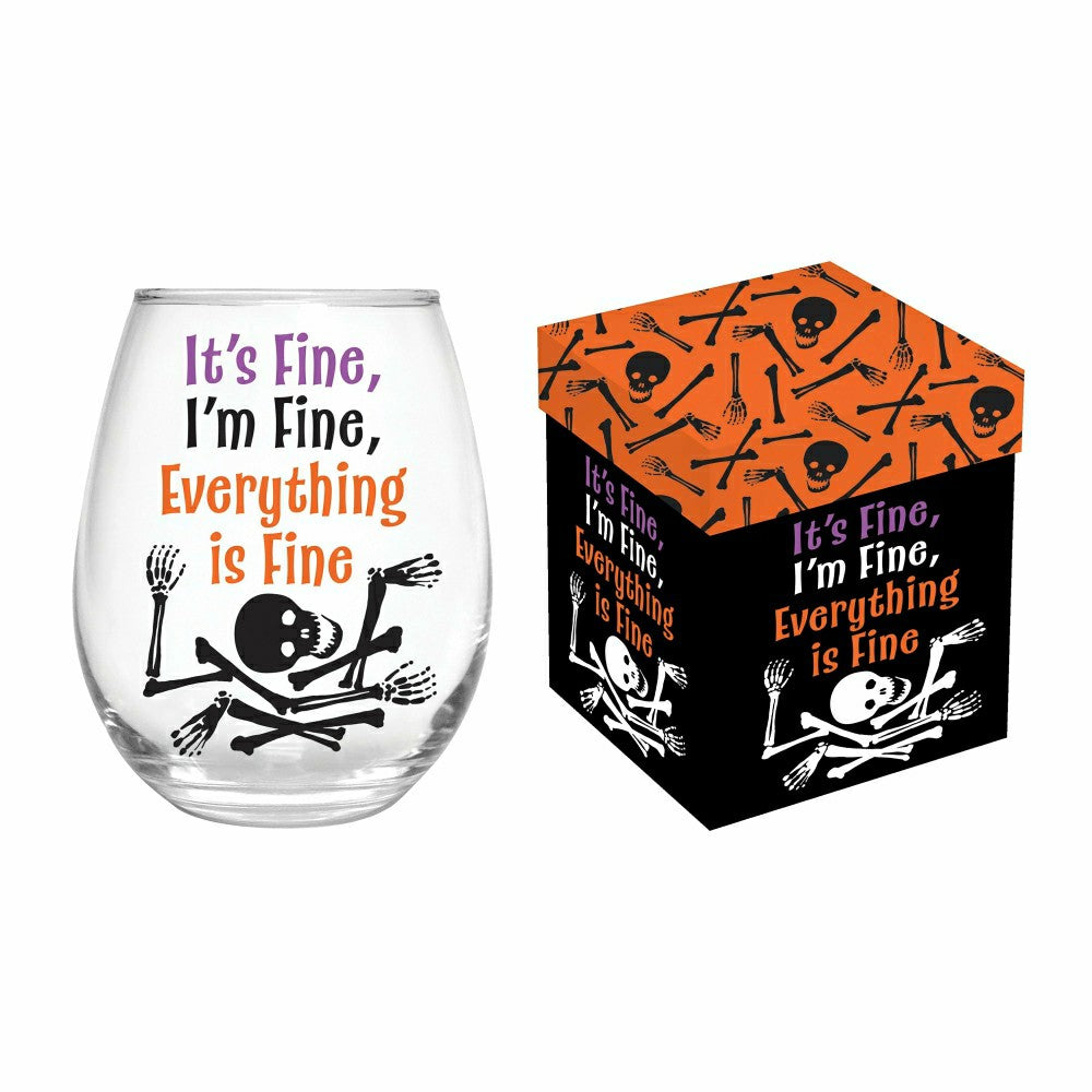 Haunted House Skeleton It's Fine I'm Fine Everything Is Fine Stemless  | Plow & Hearth