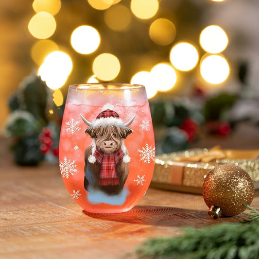 Holly Homestead Wine Glass Stemless Glass, Highland Cow, 17oz, Gift Bo | Plow & Hearth