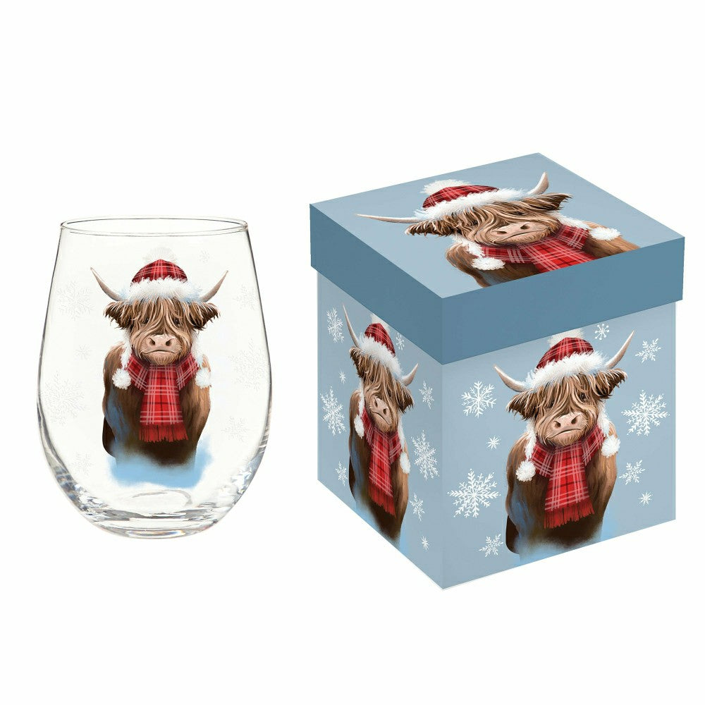 Holly Homestead Wine Glass Stemless Glass, Highland Cow, 17oz, Gift Bo | Plow & Hearth
