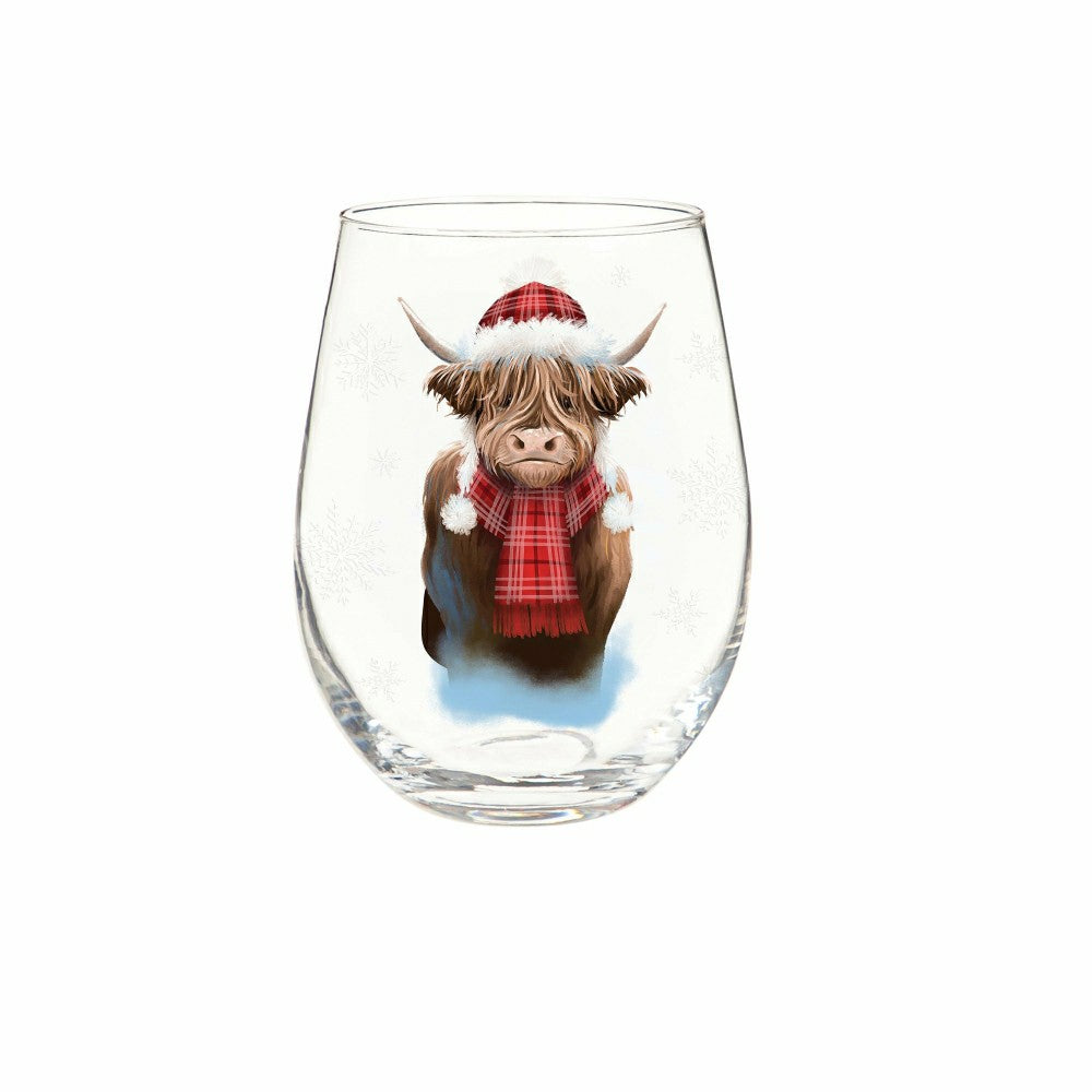 Holly Homestead Wine Glass Stemless Glass, Highland Cow, 17oz, Gift Bo | Plow & Hearth