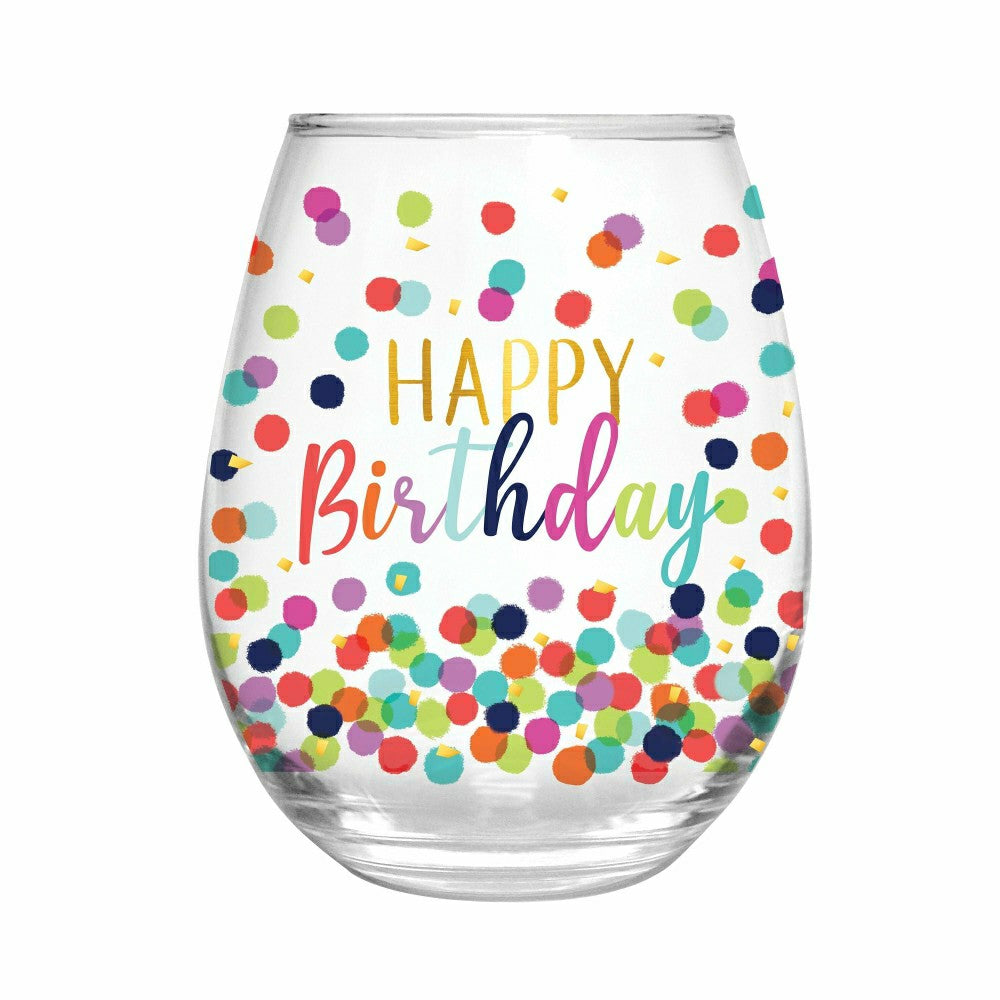 17 OZ Stemless Glass w/Box, Happy Birthday | Plow & Hearth