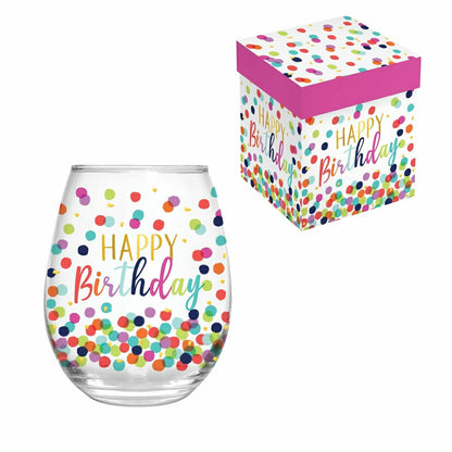 17 OZ Stemless Glass w/Box, Happy Birthday | Plow & Hearth