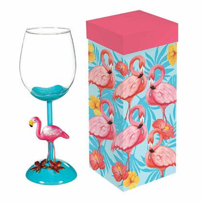 Flamingo Coastal Wine Glass, 17oz, Gift Box | Plow & Hearth