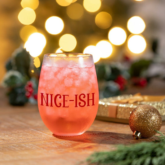 Twas The Night Wine Glass Stemless Glass, Nice-Ish, 17oz, Gift Box | Plow & Hearth