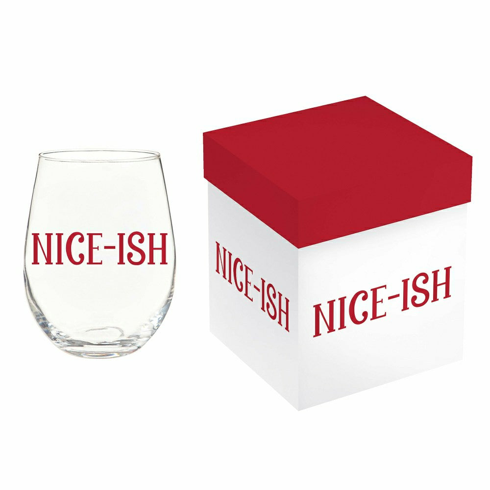 Twas The Night Wine Glass Stemless Glass, Nice-Ish, 17oz, Gift Box | Plow & Hearth