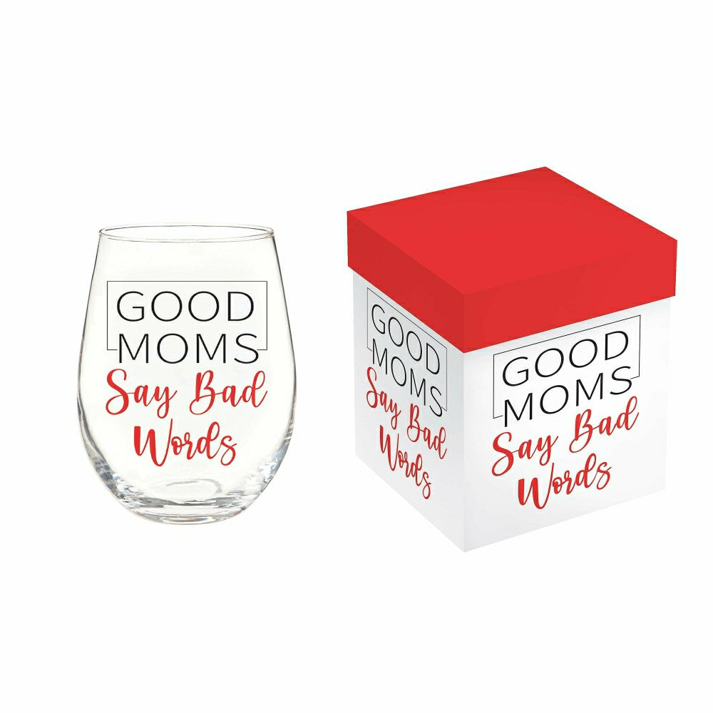 Wine Glass Stemless Glass, Good Moms, 17oz, Gift Box | Plow & Hearth