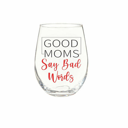 Wine Glass Stemless Glass, Good Moms, 17oz, Gift Box | Plow & Hearth