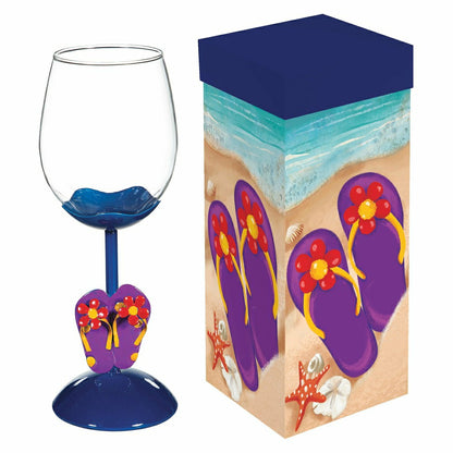 Coastal Flip Flops Wine Glass, 17oz, Gift Box | Plow & Hearth
