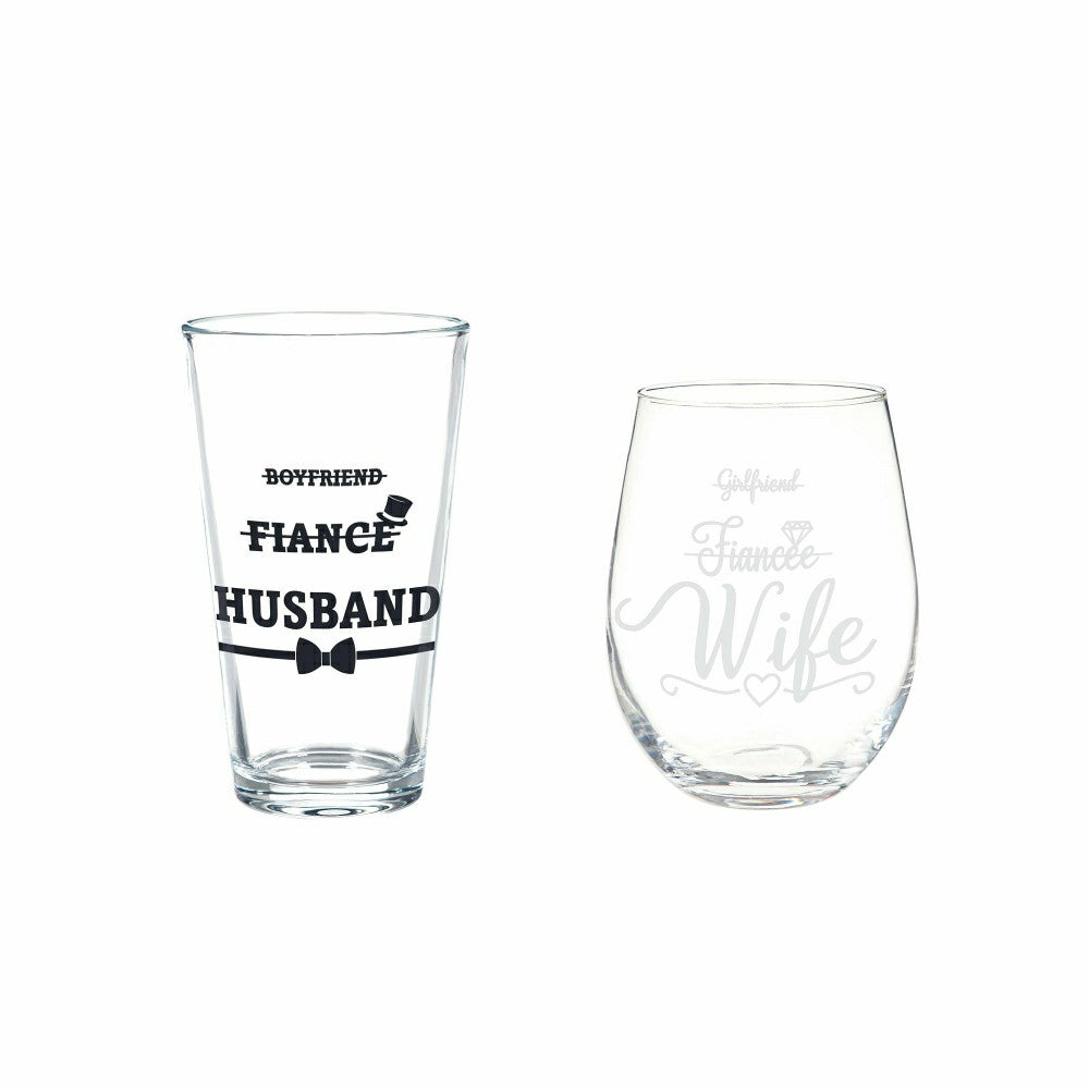 Wedding Stemless Glass and Beer Pint Giftset, 17oz and 16oz, Gift Box | Plow & Hearth
