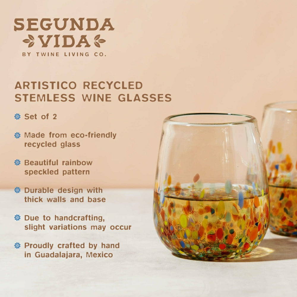 Segunda Vida Artistico Stemless Wine Glasses | Plow & Hearth