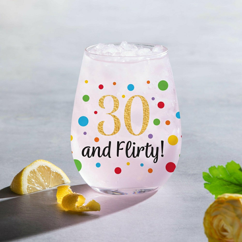 30 and Flirty Stemless Glass, 17oz, Gift Box | Plow & Hearth