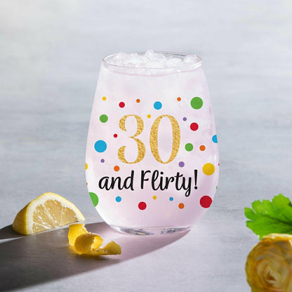 30 and Flirty Stemless Glass, 17oz, Gift Box | Plow & Hearth