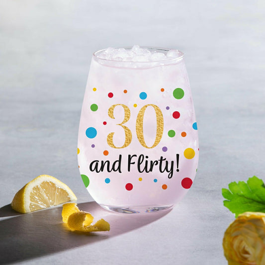 30 and Flirty Stemless Glass, 17oz, Gift Box | Plow & Hearth