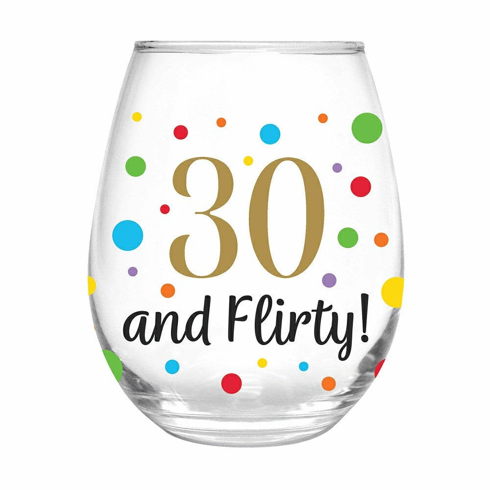 30 and Flirty Stemless Glass, 17oz, Gift Box | Plow & Hearth