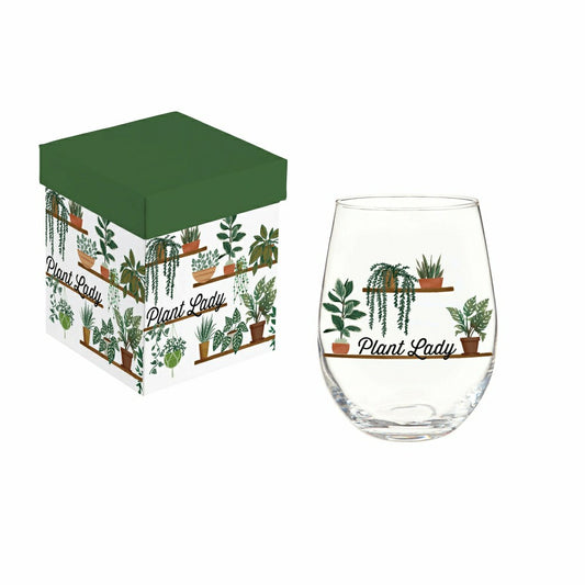 Cottage Garden Wine Glass Stemless, "Plant Lady", 17oz, Gift Box | Plow & Hearth