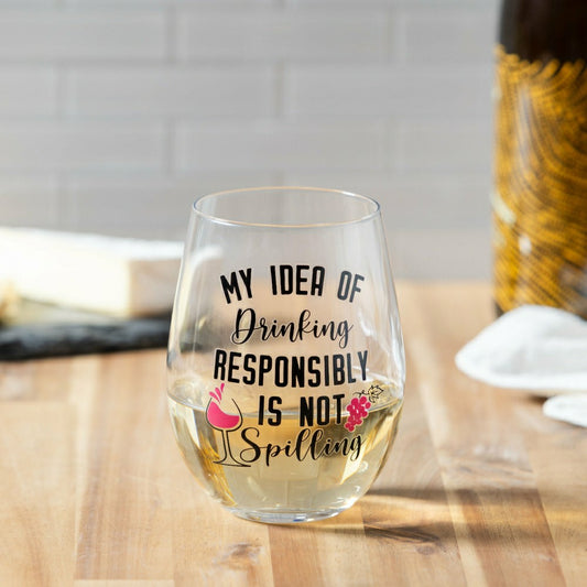 Just for Laughs Wine Glass Stemless, "My Idea of Drinking", 17oz, Gift | Plow & Hearth