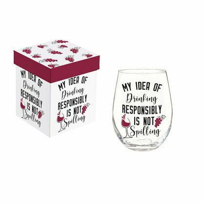 Just for Laughs Wine Glass Stemless, "My Idea of Drinking", 17oz, Gift | Plow & Hearth
