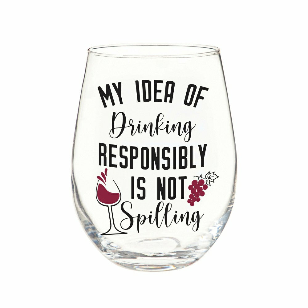 Just for Laughs Wine Glass Stemless, "My Idea of Drinking", 17oz, Gift | Plow & Hearth