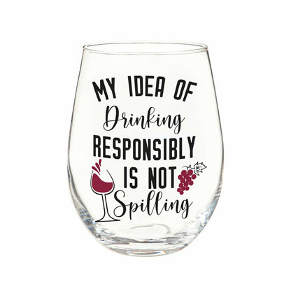 Just for Laughs Wine Glass Stemless, "My Idea of Drinking", 17oz, Gift | Plow & Hearth