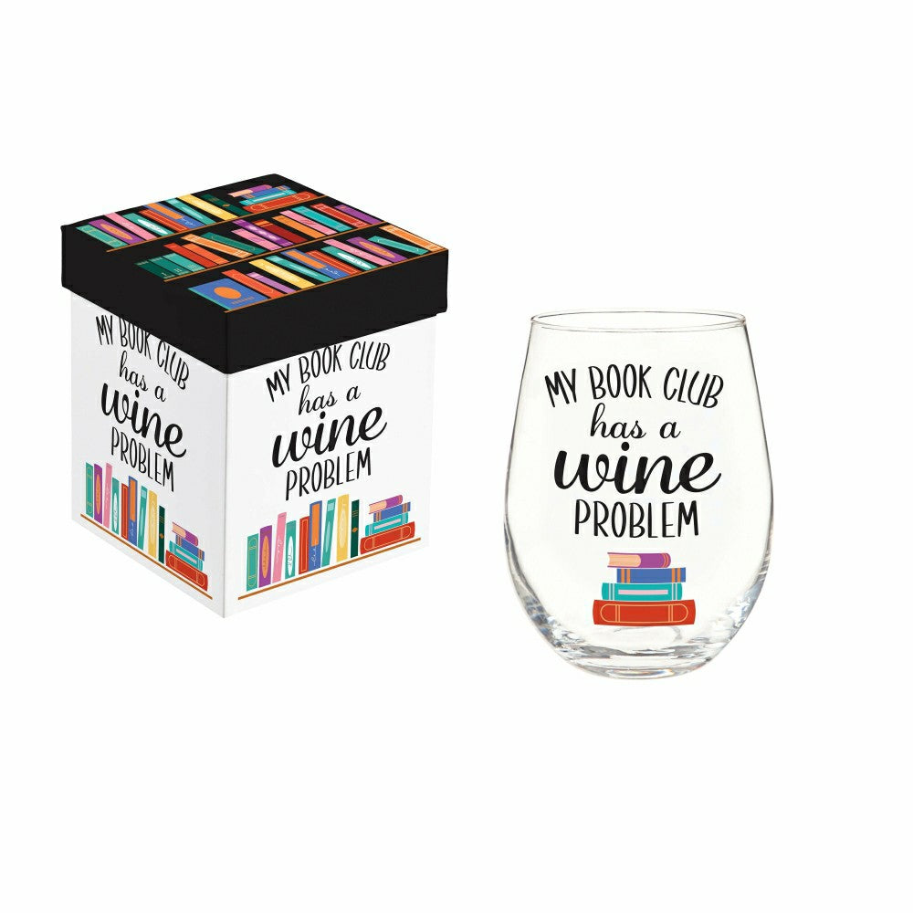 Just for Laughs Wine Glass Stemless, "My Book Club Has A Wine Problem" | Plow & Hearth