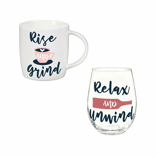 Just for Laughs Drinkware Gift Set Ceramic Cup and Wine Glass,"Relax a | Plow & Hearth