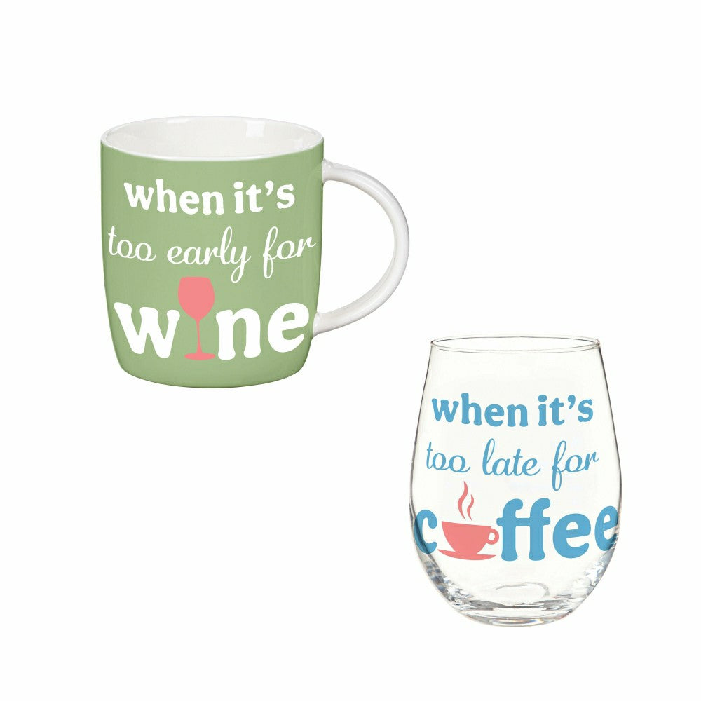 Just for Laughs Drinkware Gift Set Ceramic Cup and Stemless Glass, Whe | Plow & Hearth