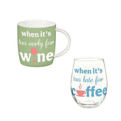 Just for Laughs Drinkware Gift Set Ceramic Cup and Stemless Glass, Whe | Plow & Hearth