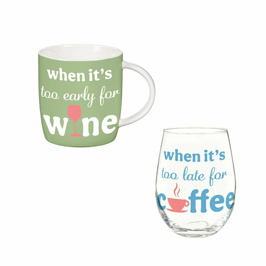 Just for Laughs Drinkware Gift Set Ceramic Cup and Stemless Glass, Whe | Plow & Hearth