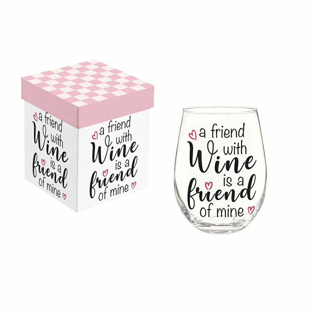 Just for Laughs Wine Glass Stemless, "A Friend with Wine is a Friend o | Plow & Hearth