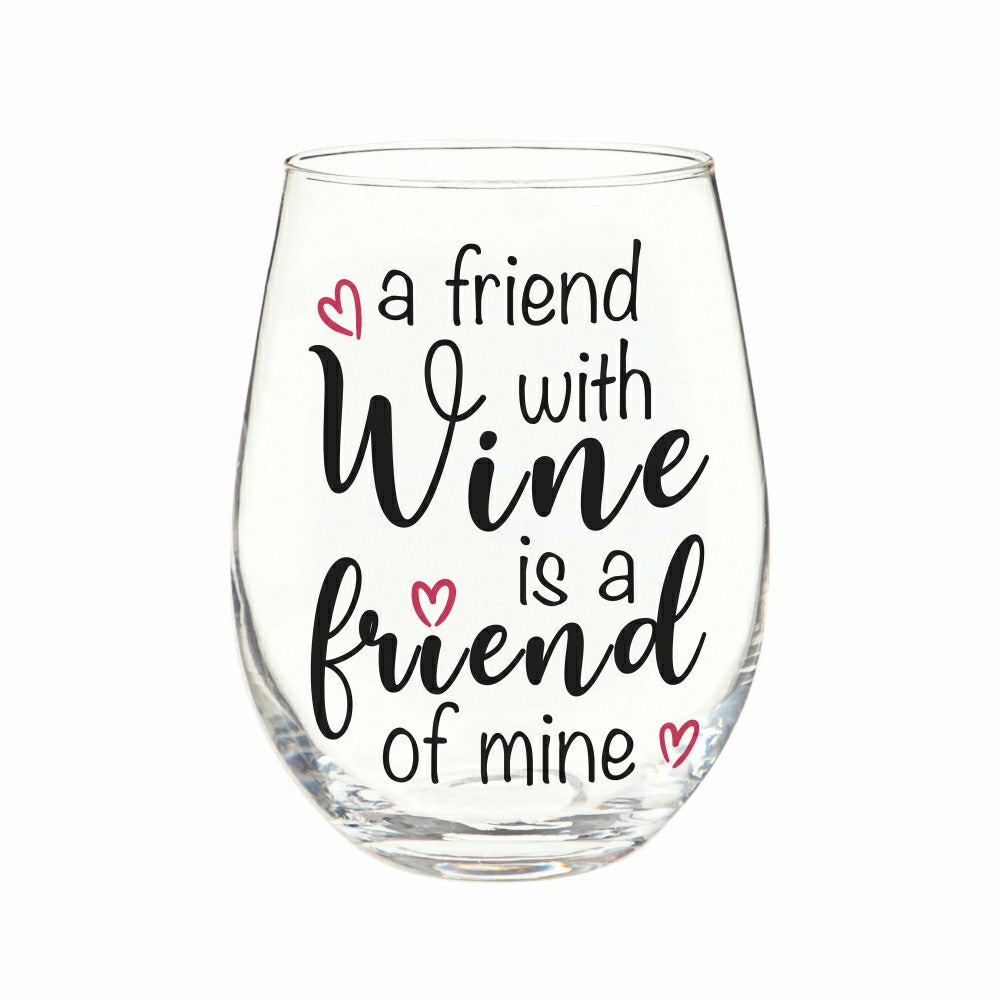 Just for Laughs Wine Glass Stemless, "A Friend with Wine is a Friend o | Plow & Hearth