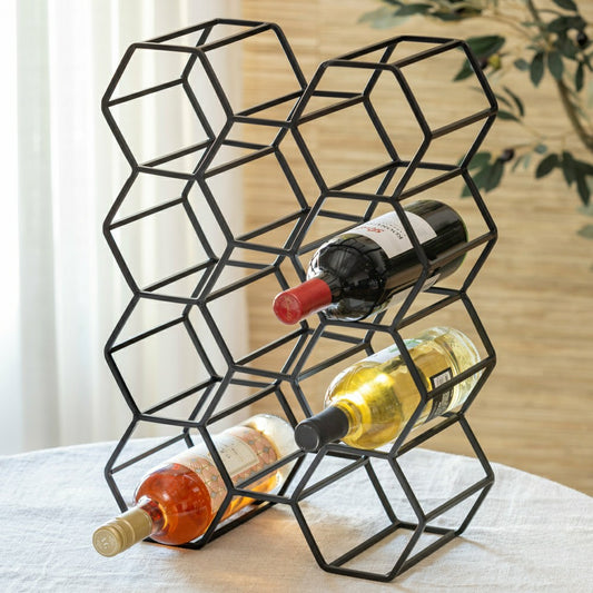 Black Honeycomb Metal Wine Bottle Holder | Plow & Hearth