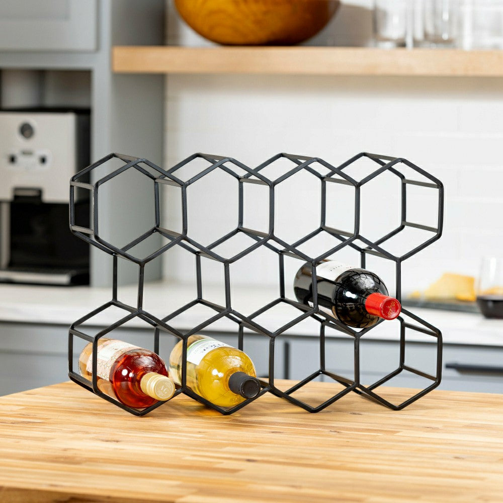 Black Honeycomb Metal Wine Bottle Holder | Plow & Hearth