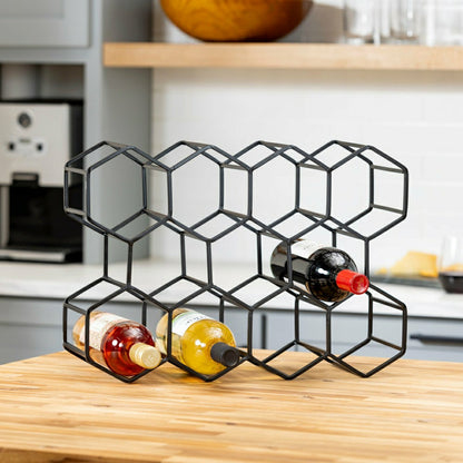 Black Honeycomb Metal Wine Bottle Holder | Plow & Hearth