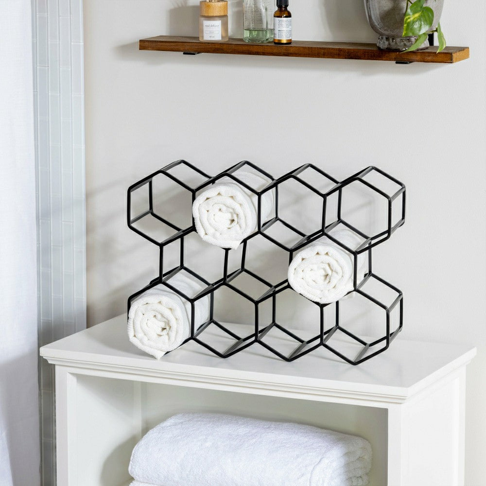 Black Honeycomb Metal Wine Bottle Holder | Plow & Hearth