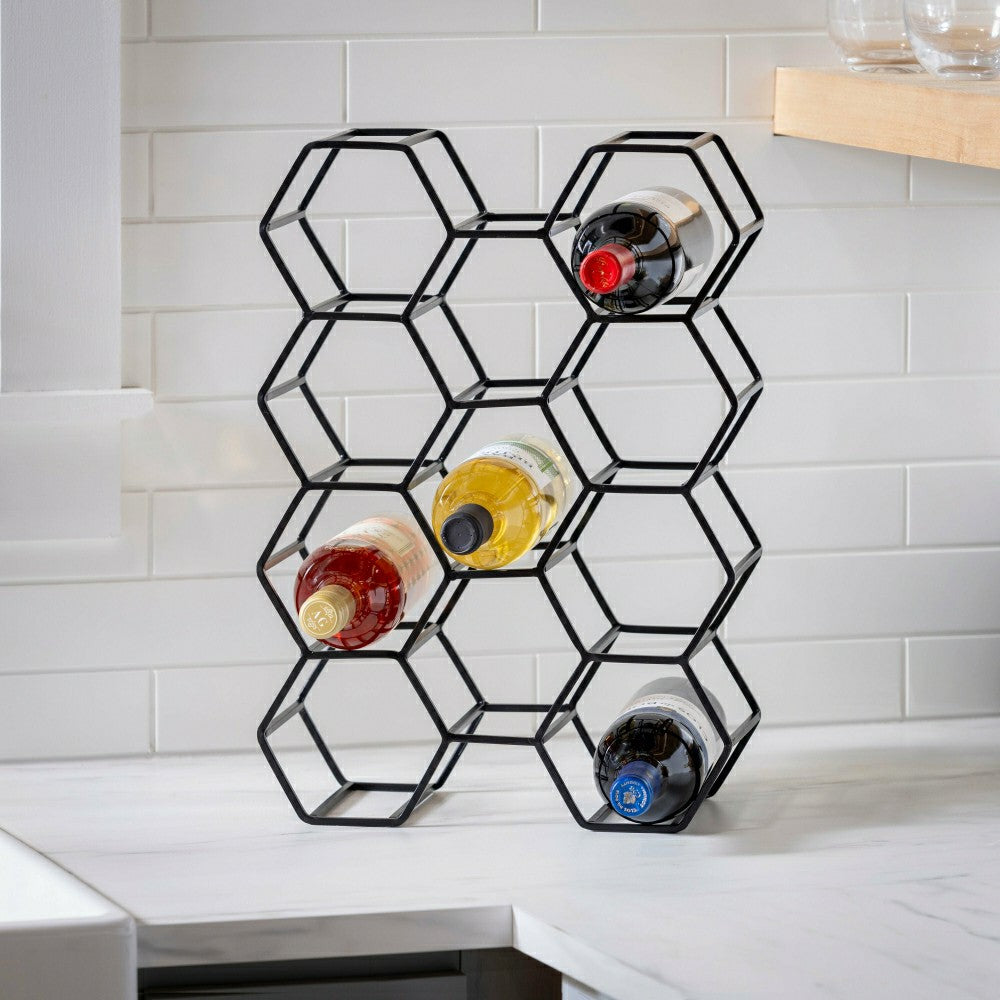 Black Honeycomb Metal Wine Bottle Holder | Plow & Hearth