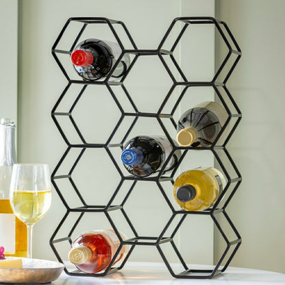 Black Honeycomb Metal Wine Bottle Holder | Plow & Hearth