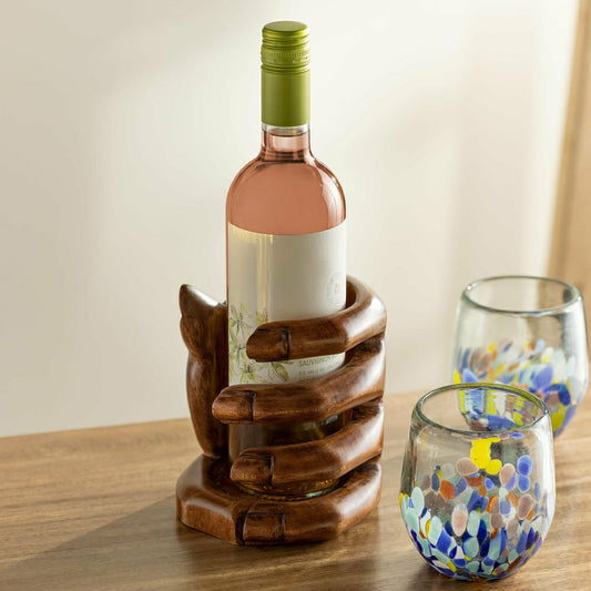 Mango Wood Hand Shaped Wine Bottle Holder | Plow & Hearth