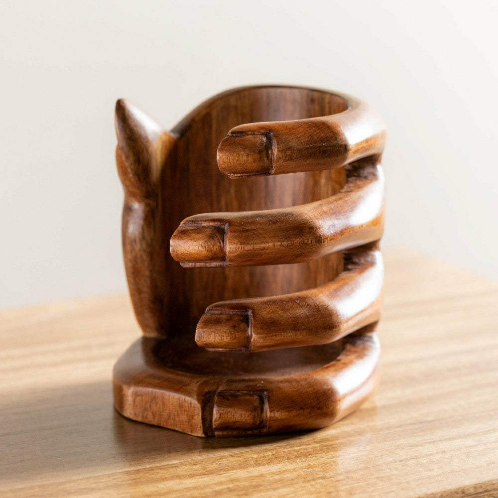 Mango Wood Hand Shaped Wine Bottle Holder | Plow & Hearth