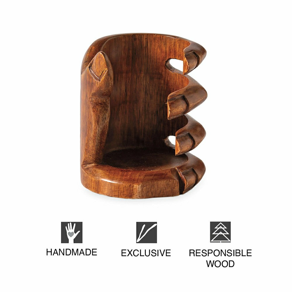 Mango Wood Hand Shaped Wine Bottle Holder | Plow & Hearth