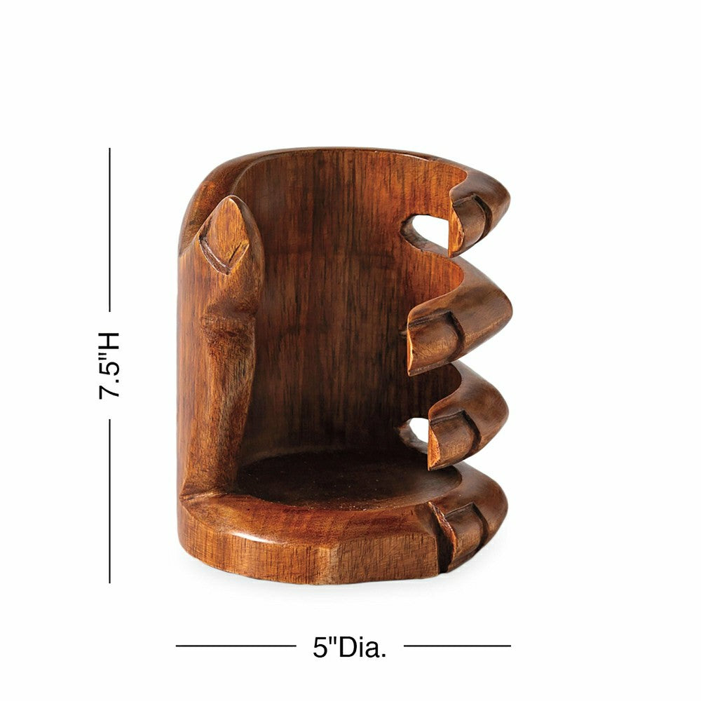 Mango Wood Hand Shaped Wine Bottle Holder | Plow & Hearth