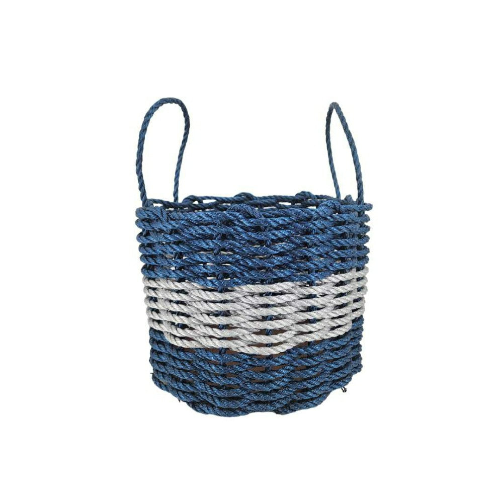 Authentic Maine Lobster Rope Storage Basket Navy Blue and Light Gray | Plow & Hearth
