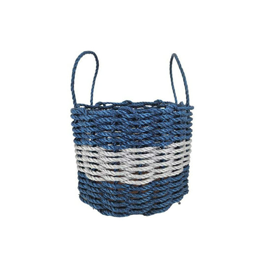 Authentic Maine Lobster Rope Storage Basket Navy Blue and Light Gray | Plow & Hearth